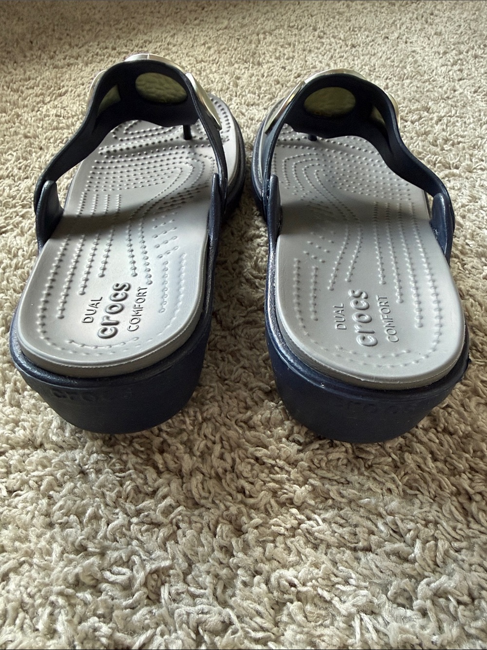 CROCS Navy Slide Sandals with Hammered Silver Discs - Picture 3 of 4